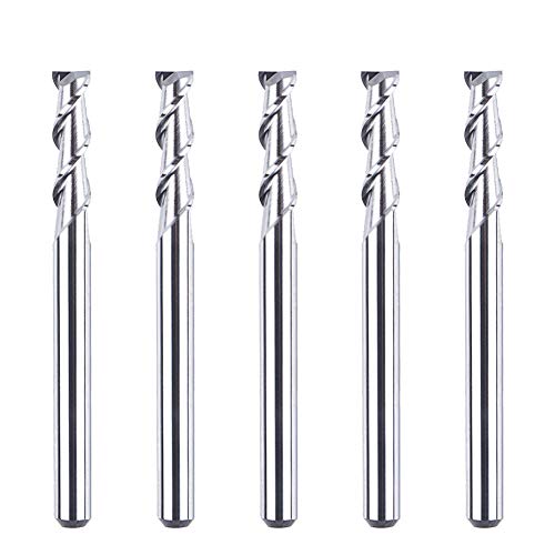 SpeTool 5Pcs 1/8 inch Aluminum End Mills 2 Flutes CNC Spiral Router Bits Non-Ferrous Metal Upcut 1-1/2 inches Long for Woodworking Cutting