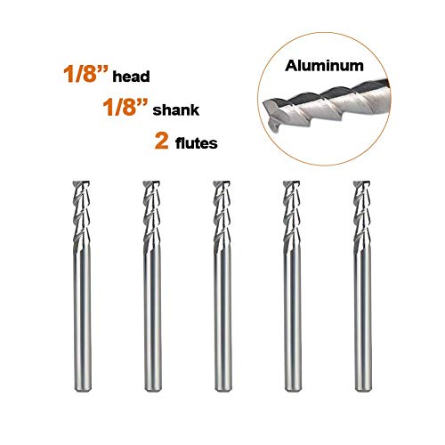 SpeTool 5Pcs 1/8 inch Aluminum End Mills 2 Flutes CNC Spiral Router Bits Non-Ferrous Metal Upcut 1-1/2 inches Long for Woodworking Cutting