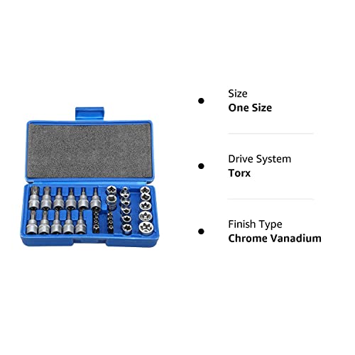 Drive Male Female Torx Star Bit Socket E-Socket Set Handheld Tool - 34 Pcs, Star Socket Set For Hand Use Work On Cars, Trucks, Machinery, and Other Jobs With Storage Case, Blue