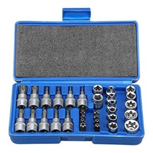 drive male female torx star bit socket e-socket set handheld tool - 34 pcs, star socket set for hand use work on cars, trucks, machinery, and other jobs with storage case, blue