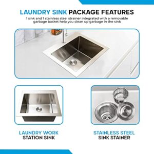 KABCO 25 Inch Wide 12 Inch Deep Commercial Sink 18 Gauge Undermount or Topmount Drop In Single Bowl Stainless Steel Laundry Utility Sink 25 L x 22 W x 12 D Inch