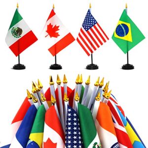 anley 24 countries deluxe desk flags set - 8 x 5 inches miniature american us desktop flag with 13" black pole - vivid color and fade resistant - come with black base and golden top