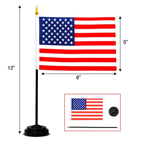 ANLEY 24 Countries Deluxe Desk Flags Set - 8 x 5 Inches Miniature American US Desktop Flag with 13" Black Pole - Vivid Color and Fade Resistant - Come with Black Base and Golden Top