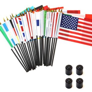 ANLEY 24 Countries Deluxe Desk Flags Set - 8 x 5 Inches Miniature American US Desktop Flag with 13" Black Pole - Vivid Color and Fade Resistant - Come with Black Base and Golden Top