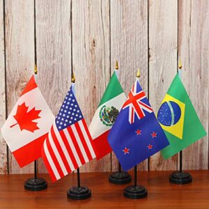 ANLEY 24 Countries Deluxe Desk Flags Set - 8 x 5 Inches Miniature American US Desktop Flag with 13" Black Pole - Vivid Color and Fade Resistant - Come with Black Base and Golden Top