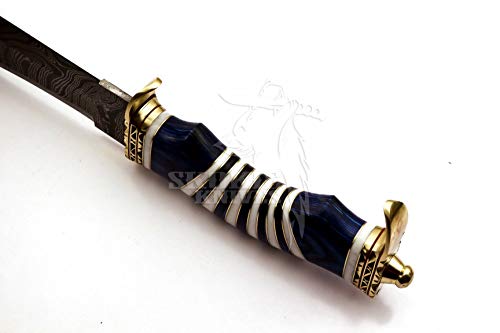 Skokie Knives Custom Hand Made Damascus Steel Hunting Bowie Knife Handle Camel Bone (Blue)