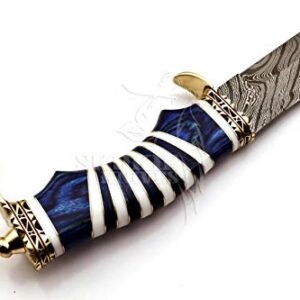 Skokie Knives Custom Hand Made Damascus Steel Hunting Bowie Knife Handle Camel Bone (Blue)