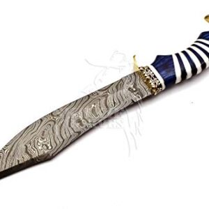 Skokie Knives Custom Hand Made Damascus Steel Hunting Bowie Knife Handle Camel Bone (Blue)