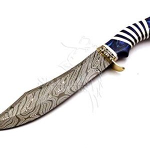 Skokie Knives Custom Hand Made Damascus Steel Hunting Bowie Knife Handle Camel Bone (Blue)