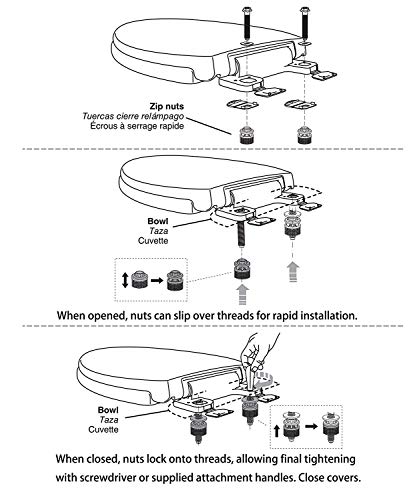 Hibbent Universal Toilet Seat Hinge Bolt Screw for Top Mount Toilet Seat Hinges, Downlock Nuts can Slip Over Bolts Threads for Rapid Installation Without Screwing in-White Plastic Replacement Parts