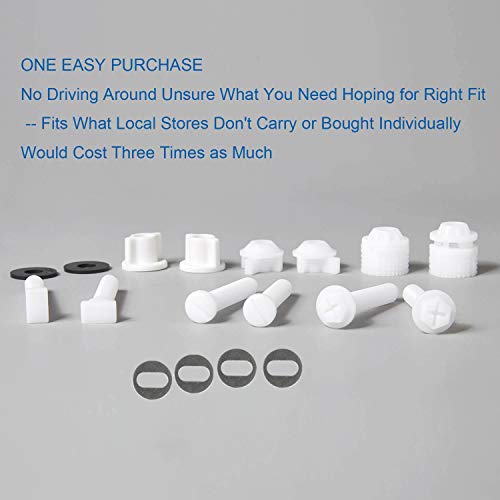 Hibbent Universal Toilet Seat Hinge Bolt Screw for Top Mount Toilet Seat Hinges, Downlock Nuts can Slip Over Bolts Threads for Rapid Installation Without Screwing in-White Plastic Replacement Parts