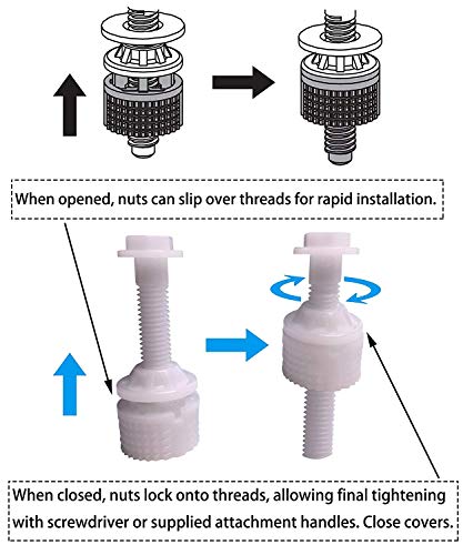 Hibbent Universal Toilet Seat Hinge Bolt Screw for Top Mount Toilet Seat Hinges, Downlock Nuts can Slip Over Bolts Threads for Rapid Installation Without Screwing in-White Plastic Replacement Parts