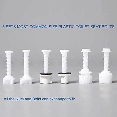 Hibbent Universal Toilet Seat Hinge Bolt Screw for Top Mount Toilet Seat Hinges, Downlock Nuts can Slip Over Bolts Threads for Rapid Installation Without Screwing in-White Plastic Replacement Parts