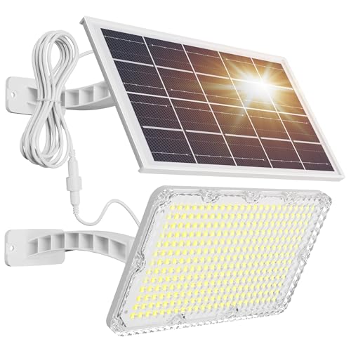 JACKYLED Solar Dusk to Dawn Light Outdoor 1000 Lumens 299 LED Solar Security Lights with Extension Cord, IP65 Waterproof Solar Powered Wall Spotlight Bright for Garden Patio Shed Carport Flag, White