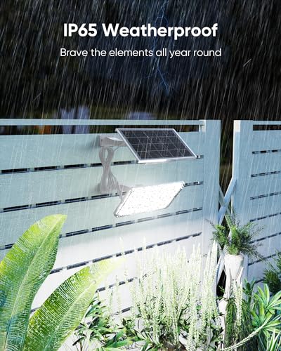 JACKYLED Solar Dusk to Dawn Light Outdoor 1000 Lumens 299 LED Solar Security Lights with Extension Cord, IP65 Waterproof Solar Powered Wall Spotlight Bright for Garden Patio Shed Carport Flag, White