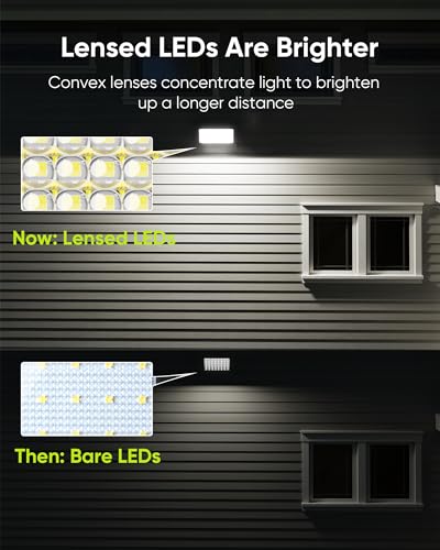 JACKYLED Solar Dusk to Dawn Light Outdoor 1000 Lumens 299 LED Solar Security Lights with Extension Cord, IP65 Waterproof Solar Powered Wall Spotlight Bright for Garden Patio Shed Carport Flag, White