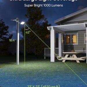 JACKYLED Solar Dusk to Dawn Light Outdoor 1000 Lumens 299 LED Solar Security Lights with Extension Cord, IP65 Waterproof Solar Powered Wall Spotlight Bright for Garden Patio Shed Carport Flag, White