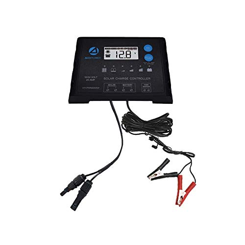 ACOPOWER ProteusX 20A 12V/24V Waterproof Charge Controller with Alligator Clips and Solar Connectors