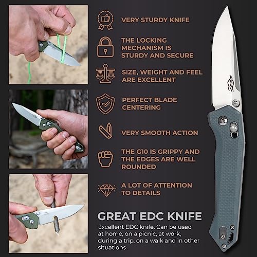 Firebird Ganzo FB7651-GY Pocket Folding Knife 440C Stainless Steel Blade G10 Anti-Slip Handle with Clip Hunting Fishing Camping Folder Outdoor EDC Knife (Grey)