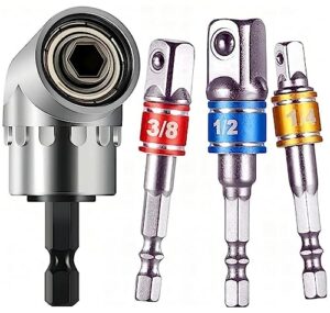 3pcs 1/4" 3/8" 1/2"hex socket adapter drill bits set,impact grade socket wrench adapter extension set,105°right angle drill bit adapter attachment 1/4" drive hex magnetic bit socket screwdriver drill