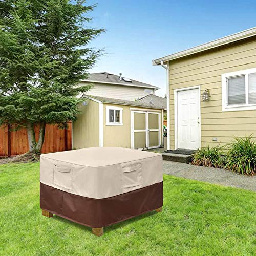 Vailge Square Patio Ottoman Cover, Waterproof Outdoor Ottoman Cover with Padded Handles, Patio Side Table Cover, Heavy Duty Outdoor Furniture Covers(Large,Beige & Brown)