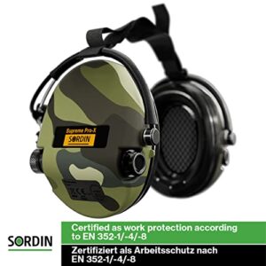 Sordin Supreme Pro-X Ear Defenders for Hunting & Shooting - Active & Electronic - Neckband Band & Gel Kits - Camo Ear Muffs