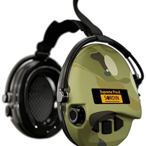 Sordin Supreme Pro-X Ear Defenders for Hunting & Shooting - Active & Electronic - Neckband Band & Gel Kits - Camo Ear Muffs