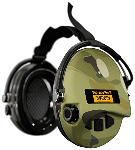 Sordin Supreme Pro-X Ear Defenders for Hunting & Shooting - Active & Electronic - Neckband Band & Gel Kits - Camo Ear Muffs