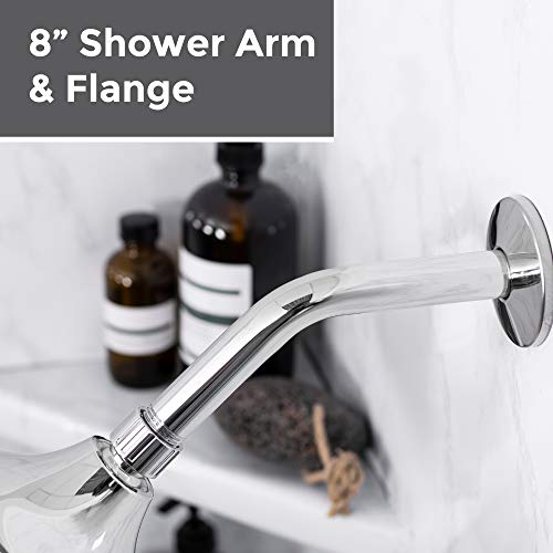 VETTA 8 Inch Shower Arm and Flange, Stainless Steel Construction, Shower Head Extension Extender Pipe Arm, Chrome Finish