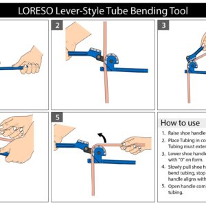 LORESO Tube Bender, Tubing Bender 0-180 Degrees Pipe Bender - 3 In 1 Copper Bender for 1/4" 5/16" 3/8" Tubing Bending Tools- Manual Tubing Bender for Copper, Brass, Aluminum and Thin Steel Pipes