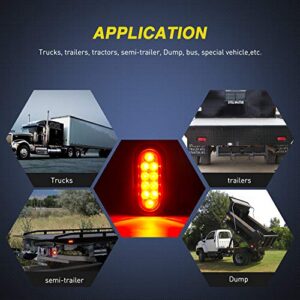 Nilight - TL-07 6 Inch Oval Red Led Trailer Tail Lights 4PCS 10 Led with Flush Mount Grommets Plugs IP67 Waterproof Stop Brake Turn Trailer Lights for RV Truck