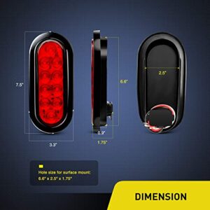 Nilight - TL-07 6 Inch Oval Red Led Trailer Tail Lights 4PCS 10 Led with Flush Mount Grommets Plugs IP67 Waterproof Stop Brake Turn Trailer Lights for RV Truck