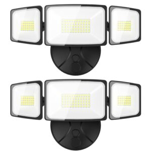 onforu 2 pack 60w flood lights outdoor, 6000lm led flood light outdoor switch controlled, ip65 waterproof outdoor flood light fixture with 3 adjustable heads, 6500k security light for eave garden yard