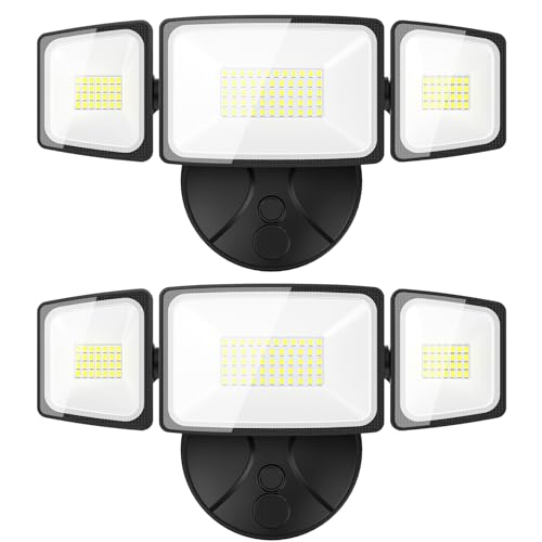 Onforu 2 Pack 60W Flood Lights Outdoor, 6000LM LED Flood Light Outdoor Switch Controlled, IP65 Waterproof Outdoor Flood Light Fixture with 3 Adjustable Heads, 6500K Security Light for Eave Garden Yard