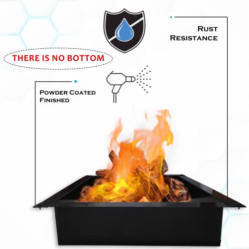 Outdoor Square Fire Pit Ring/Insert, Fire Pit Liner Heavy Duty 2.0mm Steel 36 Inch Inside Diameter, 42 Inch Outside Diameter