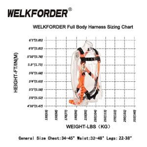 WELKFORDER 1D-Ring Industrial Fall Protection Safety Harness with 6-Foot Shock Absorber Stretchable Lanyard | Permanent attached Kit | ANSI Compliant Personal Fall Arrest System(PFAS)
