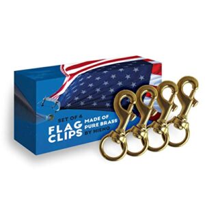 flag clips for rope 4-pack - durable 3.2” bronze brass snap clip with swivel eyelet - best for flag poles with halyard rope - 4 pcs flag pole clips by hieno supplies