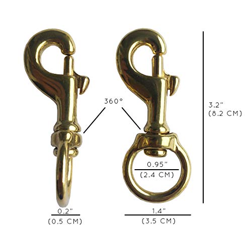 Flag Clips for Rope 4-Pack - Durable 3.2” Bronze Brass Snap Clip with Swivel Eyelet - Best for Flag Poles with Halyard Rope - 4 PCS Flag Pole Clips by Hieno Supplies