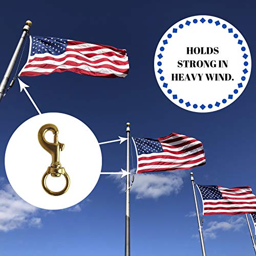 Flag Clips for Rope 4-Pack - Durable 3.2” Bronze Brass Snap Clip with Swivel Eyelet - Best for Flag Poles with Halyard Rope - 4 PCS Flag Pole Clips by Hieno Supplies