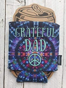 grateful dad tie dye can cooler coozie with peace sign dead head fathers day gift hippie hippy beverage insulator cozy gdtdkooz