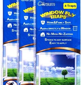 Garsum Window Fly Traps Indoor, Fly Paper Bug Sticky Strips, House Fly Killer Window Decal Non-Toxic,4 Piece per Pack Total 12 Pices