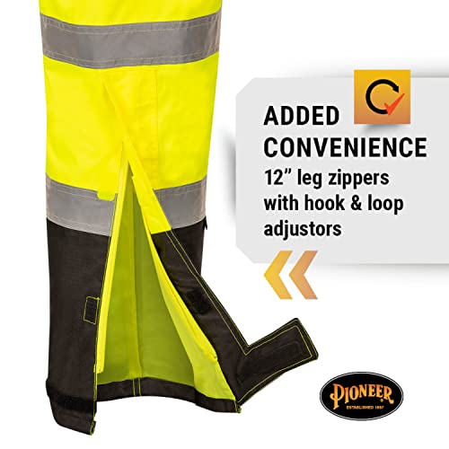 Pioneer Ripstop High Visibility Bib Pan Safety Rain Gear, Hi Vis, Waterproof, Reflective, Work Overalls for Men, Orange, Yellow/Green, V1200461U-2XL