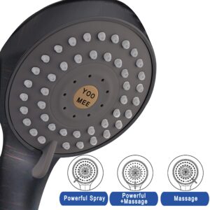 YOO.MEE High Pressure Handheld Shower Head with Powerful Shower Spray against Low Pressure Water Supply Pipeline, Multi-functions, w/Anti-Twist Hose, Bracket, Flow Regulator, Dark Oil Rubbed Bronze