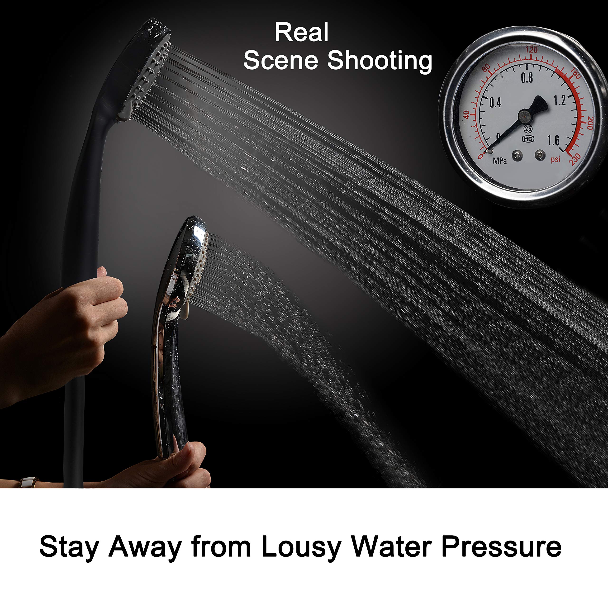 YOO.MEE High Pressure Handheld Shower Head with Powerful Shower Spray against Low Pressure Water Supply Pipeline, Multi-functions, w/Anti-Twist Hose, Bracket, Flow Regulator, Dark Oil Rubbed Bronze