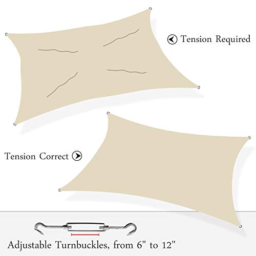 Amgo 8' x 12' Beige Rectangle Sun Shade Sail Canopy Awning AGTAPR0812, 95% UV Blockage, Water & Air Permeable, Commercial and Residential (We Make Custom Size)