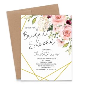 floral bridal shower invitations, elegant bridal shower invitations, your choice of quantity and envelope color