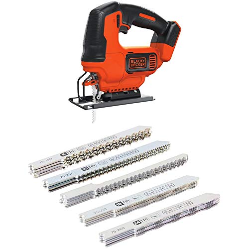 BLACK+DECKER BDCJS20B Lithium Jigsaw Bare Tool 20V with BLACK+DECKER 75-626 Assorted Jigsaw Blades Set Wood and Metal 24-Pack