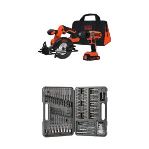 black+decker bdcd220cs 20-volt max drill/driver and circular saw kit with black+decker bda91109 combination accessory set, 109-piece