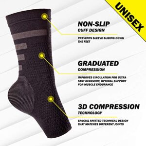 POWERLIX Ankle Orthopedic Brace Compression Support Sleeve (Pair) for Arthritis,Pain Relief,Plantar Fasciitis,Tendon,Tendonitis,Swelling,Muscle (Black-2, Large)