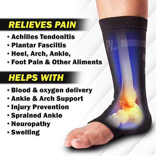 POWERLIX Ankle Orthopedic Brace Compression Support Sleeve (Pair) for Arthritis,Pain Relief,Plantar Fasciitis,Tendon,Tendonitis,Swelling,Muscle (Black-2, Large)